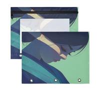 FRODOTGV Quiet Woman Green Pencil Bags Pouches with Smooth Zippers 3 Rings Pocket for A4 Paper Letter 2 Pack Students Home Supplies