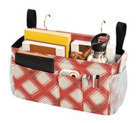 FRODOTGV Red Cream Buffalo Plaid Tartan Check Scotland Merry Christmas Bedside Caddies with Big Pockets And Bottle Holder Hanging Organizer for Bedroom, Loft, Tent, Curtain, Bunk bed Shelf