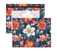 FRODOTGV Red Flowers Lily Navy Blue Binder Pouches with 3 Reinforced Grommets Pocket Folders for A4 Paper Letter 2 Pack Teacher Home Supplies
