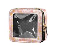 FRODOTGV Red Lips Cherry White Waterproof Clear Make Up Bag Toiletry with Zipper Nail Polish Organizer for Girls, A Pattern Of Flowers in Pink, One Size