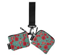 FRODOTGV Red Poppies Flowers Women's Card Cases Change Holder Mini Fashion Zipper Cash Coin Purse with Keychain for Work Travel 2 Pcs, Red Poppies Flowers, One Size