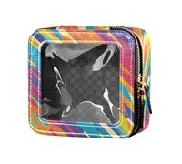 FRODOTGV Red Roses with Eyeballs and Black Crows Leather Clear Makeup Bag Travel Toiletry Pouches Cosmetic Organizer Case for Girls, Abstract Rainbow Stripes, One Size