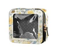 FRODOTGV Red Stripes Leather Clear Makeup Bag for Girls Cosmetic Containers Zipper Skincare Pouches, Embroidery Bee Butterfly Flowers, One Size