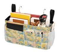 FRODOTGV Retro Checker Board Groovy Flower Oil Painting Bedside Table Caddy with Pockets Hanging Organizer for Bunk Dorm Rooms and Hospital Bed Rails