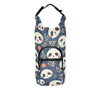 FRODOTGV Retro Panda Face Blue Water Bottle Shoulder Carrier Portable Drawstring Backpack with Pockets and Water Bottle Holder Hiking Water Bottle Carrier Fits 20/24/32/40 oz Bottles