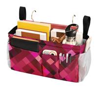 FRODOTGV Rhomboid Hot Pink Red Bedside Storage Hanging Organizer Bags with Pockets for College Dorm Rooms Bed, Hospital Bed, Baby Bed Rails