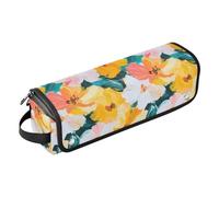 FRODOTGV Scandinavian Style Alphabet Hair Tool Travel Bag with Iron Mat Women's Large Capacity Storage Bags for Hot Tool Flat Irons Hair Volumizer Styler, Flowers Leaves White Pink Yellow, One Size