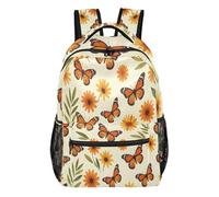 FRODOTGV School Rucksack Lightweight Portable Build Breathable Mesh Detail for Primary Secondary School Pupils Daily Shopping Monarch Butterflies Size Small