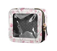 FRODOTGV Seamless Asian Traditional Patterns Mini Clear Make Up Bag Zipper Skincare Pouches Cosmetic Case for Girls Women, Pink Floral Plant Small Fresh Background, One Size