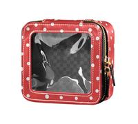 FRODOTGV Seamless Made Shamrocks Happy St Cute Clear Small Makeup Bag for Purse for Girls Women Cosmetic Containers Zipper Skincare Pouches, White Polka Dot Red Background, One Size