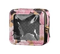 FRODOTGV Seamless Made Shamrocks Happy St Cute Clear Small Makeup Bag for Purse for Girls Women Cosmetic Containers Zipper Skincare Pouches, A Pattern Of Flowers in Pink, One Size