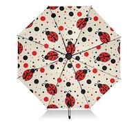 FRODOTGV Seven Star Ladybird Compact Umbrella Inverted Travel Umbrella for Rain Sun Folding 8 Ribs Large Windproof UV Umbrella Automatic for Women Men