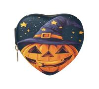 FRODOTGV Small Jewelry Case Waterproof PU Leather Heart Shaped Halloween Pumpkin with Witches Hat and Stars Small Portable Jewelry Storage Birthday Gift for Mothers