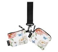 FRODOTGV Spring Floral Butterflies White Women's Wallets Card Cases Slim Detachable Identity Card Protector with Wristle Strap for Men Women 2 Pcs, Spring Floral Butterflies White, One Size