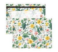 FRODOTGV Spring Flowers Cactus White Pencil Bag Pouches with 3 Reinforced Grommets Plastic File Folder for A4 Paper Letter 2 Pack Teacher School Supplies