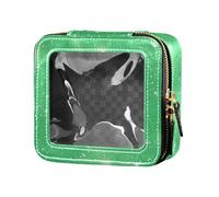 FRODOTGV Stripes Tiny Dots Minimalist Leather Clear Makeup Bag for Purse Travel Bags for Toiletries Cosmetic Containers for Girls Women, Green Glitter Texture, One Size
