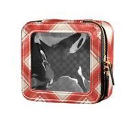 FRODOTGV Stripes Tiny Dots Minimalist Leather Clear Makeup Bag for Purse Travel Bags for Toiletries Cosmetic Containers for Girls Women, Red Cream Buffalo Plaid Tartan Check Scotland Merry Christmas