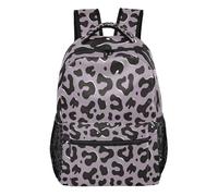 FRODOTGV Student Backpack 1 Main 2 Side 1 Front Zip & 4 Inner Pockets Adjustable Padded Shoulder Straps for Primary Secondary School Pupils Outdoor Activities Lavender Leopard Size Medium