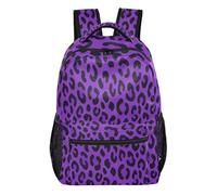 FRODOTGV Student Backpack 1 Main 2 Side 1 Front Zip & 4 Inner Pockets Adjustable Padded Shoulder Straps for Primary Secondary School Pupils Outdoor Activities Violet Leopard Size Medium