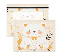 FRODOTGV Sweet Bear Binder Pouches Portable 3 Hole Pocket for A4 Paper Letter 2 Pack Students Classroom Supplies