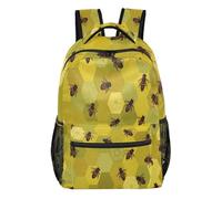 FRODOTGV Teen Rucksack 1 Main 2 Side 1 Front Zip & 4 Inner Pockets Adjustable Padded Shoulder Straps for Primary Secondary School Pupils Daily Use Dark Honeycomb Bee Size Medium