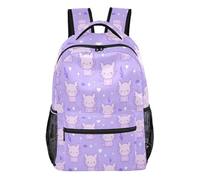 FRODOTGV Teen Rucksack Multi-Pocket Storage Layout Polyester Twill Fabric for Primary Secondary School Pupils Camping Sightseeing Piglet Pastel Size Small