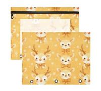 FRODOTGV Tiny Reindeer Face Yellow Pencil Binder Pouches Portable 3 Hole Pocket for 3 Rings Binder 2 Pack Students College Supplies