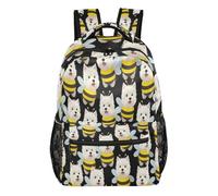 FRODOTGV Travel Rucksack Multi-Pocket Storage Layout Polyester Twill Fabric for Primary Secondary School Pupils Daily Shopping White Terrier Size Medium