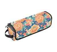 FRODOTGV Tropical Banana Leaf Curling Iron Travel Case and Heat Resistant Mat with Zipper Women's Portable Essentials Storage for Straightener Flat Hair Dryer, Seamless Asian Traditional Patterns, One