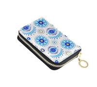 FRODOTGV Turkish Evil Eyes White Mini Card Holder Womens Safe RFID Blocking Wallets Leather Zipper Pocket Wallet for Work, Turkish Evil Eyes White, One Size, Classic