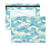 FRODOTGV Turquoise White Trees Pencil Bag Pouches Clear Window 3 Rings Pocket for A4 Paper Letter 2 Pack Students Art Supplies Storage