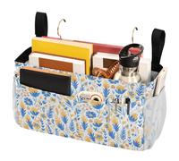 FRODOTGV Vector Illustration Ukrainian Folk Pattern Bedside Caddy Hanging Organizer with Big Pockets And Bottle Holder for Dorm, Bunk, Loft, Hospital Bed