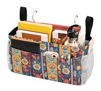 FRODOTGV Vector Illustration Ukrainian Folk Pattern Bedside Caddy with Fixed Straps and Water Bottle Holder Storage Bags Pocket for Home, College, Dorm, Bunk/Hospital Bed, Crib Bed Rails