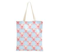 FRODOTGV Watercolor Blush Pigs on Light Blue Grocery Tote Bag | Multi-purpose Canvas Tote Bag with Inner Pocket for Women