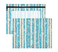 FRODOTGV White Birches Turquoise Binder pencil poucheses with Smooth Zippers 3 Rings Pocket for A4 Paper Letter 2 Pack Students College Supplies