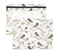 FRODOTGV White Black Birds Pencil Bag Pouches with Zipper Storage Bag for 3 Rings Binder 2 Pack Teacher Office Supplies