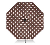 FRODOTGV White Dark Brown Polka Dot Travel Umbrella Portable Inverted Compact Umbrella for Rain Sun 8 Ribs Large Windproof UV Umbrella Automatic for Men Women
