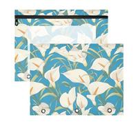 FRODOTGV White Lilies Dark Blue Pencil Bags Pouches Portable 3 Rings Pocket for 3 Rings Binder 2 Pack Teacher Art Supplies Storage