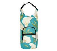 FRODOTGV White Lilies Deep Blue Small Backpack with Water Bottle Holder Insulated Water Bottle Holder Bottle Water Holder Fits 20/24/32/40 oz Bottles