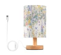 FRODOTGV Wild Summer Rustic Flowers Cottage Butterfly Watercolor Round Bedside Table Lamp with USB Port Linen Fabric Lights for Bedroom, Dorm, Home Office