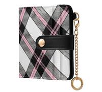 FRODOTGV Women Bifold Wallet PU Leather Anti-Theft Scan Bifold Design Elegant Outdoor Activities Blush Black Plaid