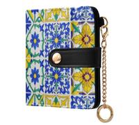 FRODOTGV Women Bifold Wallet Waterproof PU Leather Anti-Theft Scan Compact Size Elegant Outdoor Activities Sicilian Tiles