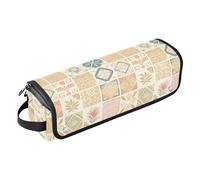 FRODOTGV Womens Large 2-in-1 Curling Iron Travel Case with Heat Resistant Mat Essentials Storage for Straighteners, Hair Dryer, Tropical Yellow Lemons, Seamless Asian Traditional Patterns, One Size