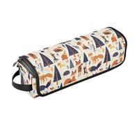 FRODOTGV Womens Large Hot Hair Tools Travel Bag and Heat Resistant Mat Double-Layer Carrying Case for Flat Irons, Straighteners, Hand Drawn Ginkgo, Forest Animals Fox, One Size