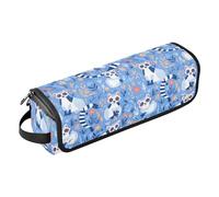 FRODOTGV Womens Portable Curling Iron Travel Case with Heat Resistant Mat Essentials Storage for Straighteners, Hair Dryer, Seamless Pattern Red Roses, Lemurs Madagascar on Blue Pattern, One Size