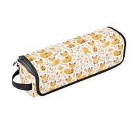 FRODOTGV Womens Portable Hair Tools Travel Bag and Heat Resistant Mat with Zipper Carrying Case Organizer for Straightener Flat Hair Dryer, Hand Drawn Cute Japanese Fans, Cute Fox Pattern Foxy Endless