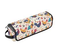 FRODOTGV Women's Portable Hot Hair Tools Travel Bag and Heat Resistant Mat Hair Styling Accessories Organizer for Straightener Flat Hair Dryer, Abstract Watercolor Hand Drawn, Rooster Rustic Country