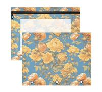 FRODOTGV Yellow Begonia Flower Blue Pencil Bag Pouches Portable Plastic File Folder for 3 Rings Binder 2 Pack Teacher School Supplies