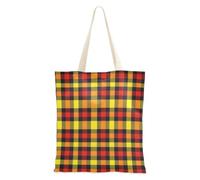FRODOTGV Yellow Black Tartan Plaid Pattern Polyester Tote Bag | Reusable Grocery Tote Bag Magnetic Snap for Daily Errands