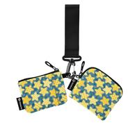 FRODOTGV Yellow Five-pointed Star Blue Lattice Women's Change Wallet Card Cases Cute Fashion Zipper Wristlet Wallet with Zipper Pocket for Work Travel 2 Packs, Star Blue Lattice, One Size